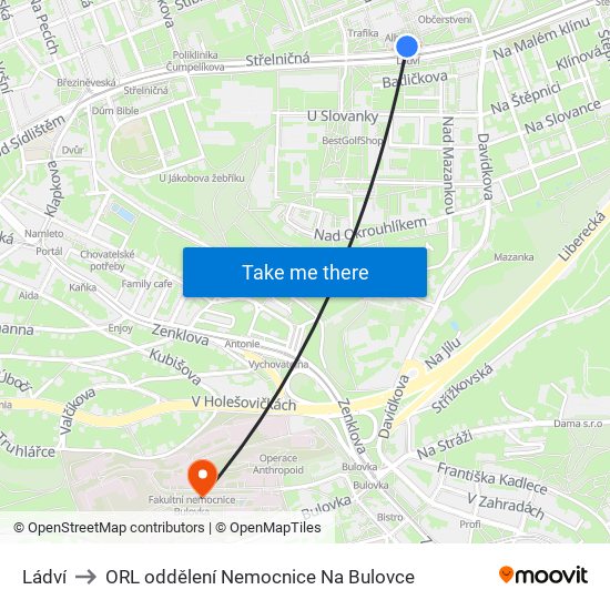 Ládví to ORL oddělení Nemocnice Na Bulovce map