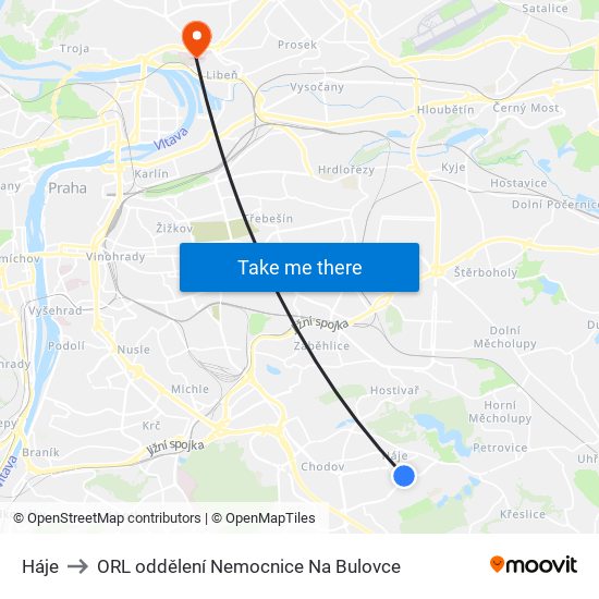 Háje to ORL oddělení Nemocnice Na Bulovce map