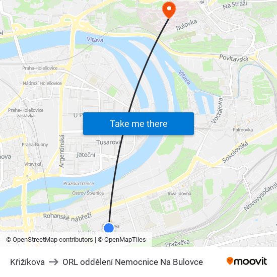 Křižíkova to ORL oddělení Nemocnice Na Bulovce map