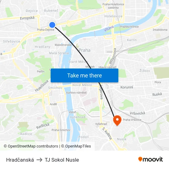 Hradčanská to TJ Sokol Nusle map