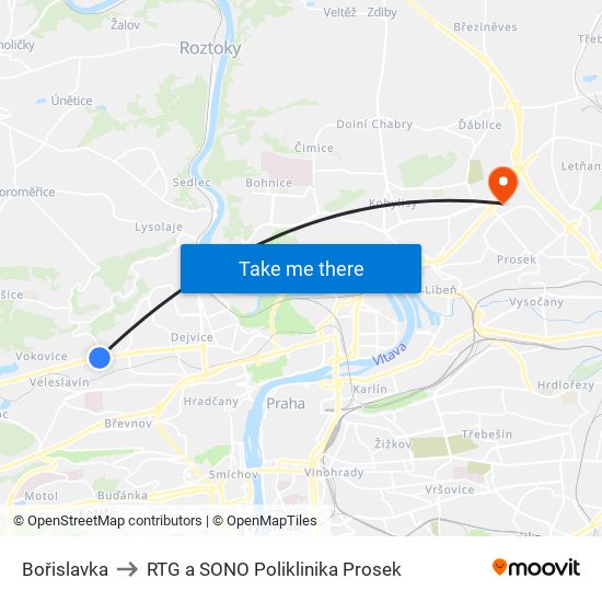 Bořislavka to RTG a SONO Poliklinika Prosek map