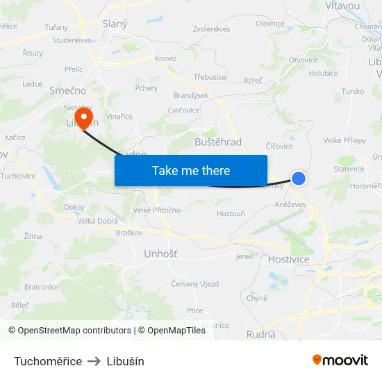 Tuchoměřice to Libušín map