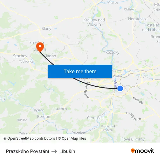 Pražského Povstání to Libušín map