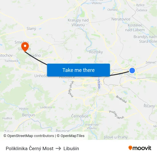 Poliklinika Černý Most to Libušín map
