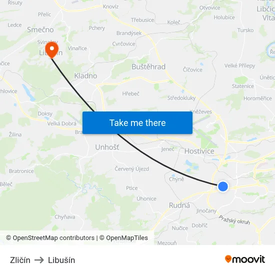 Zličín to Libušín map