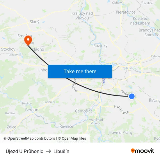 Újezd U Průhonic to Libušín map