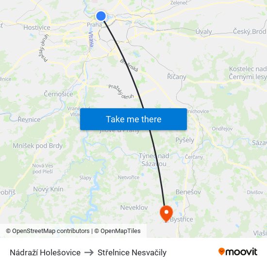 Nádraží Holešovice to Střelnice Nesvačily map