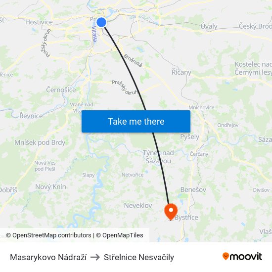 Masarykovo Nádraží to Střelnice Nesvačily map