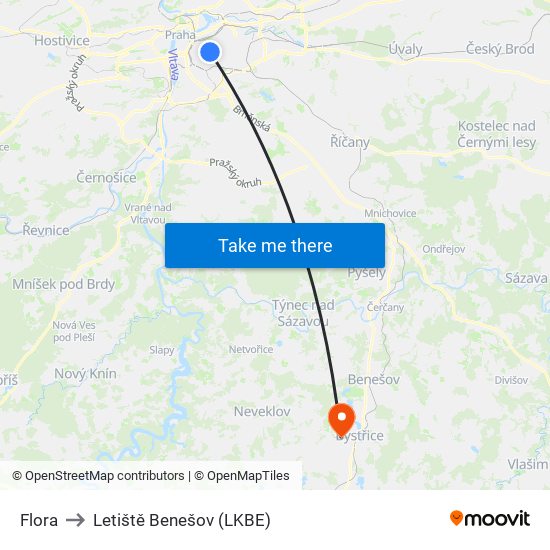 Flora to Letiště Benešov (LKBE) map