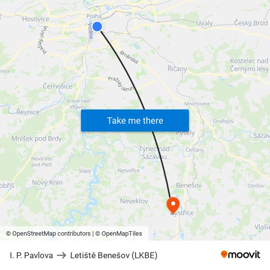 I. P. Pavlova to Letiště Benešov (LKBE) map