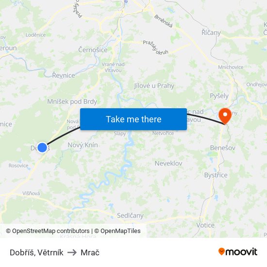 Dobříš, Větrník to Mrač map