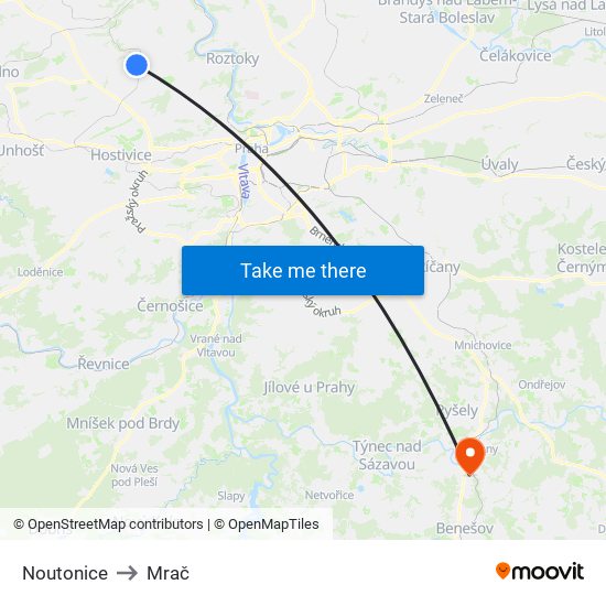 Noutonice to Mrač map