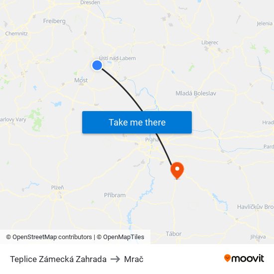 Teplice Zámecká Zahrada to Mrač map