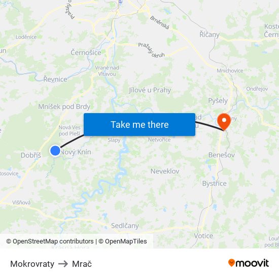 Mokrovraty to Mrač map