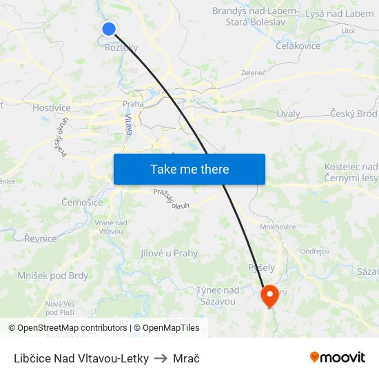 Libčice Nad Vltavou-Letky to Mrač map