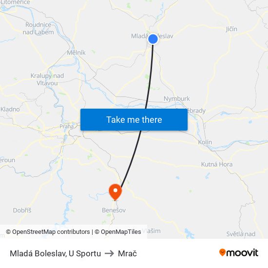 Mladá Boleslav, U Sportu to Mrač map