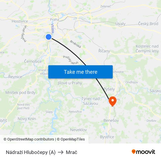 Nádraží Hlubočepy (A) to Mrač map