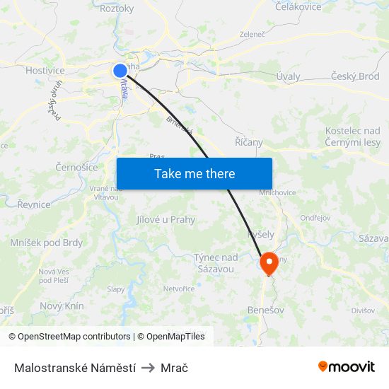 Malostranské Náměstí to Mrač map