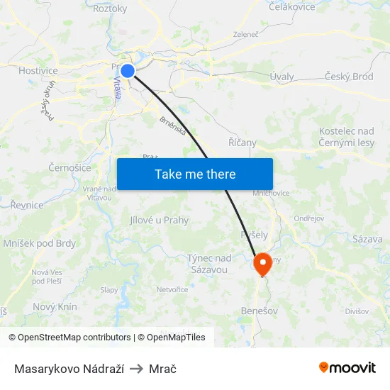 Masarykovo Nádraží to Mrač map