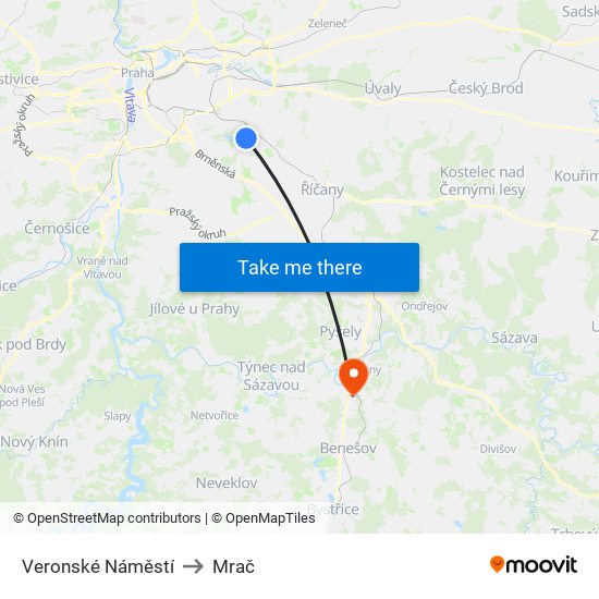 Veronské Náměstí to Mrač map