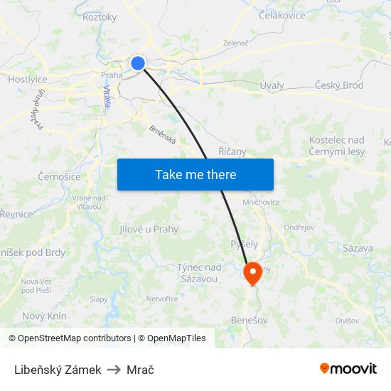 Libeňský Zámek to Mrač map