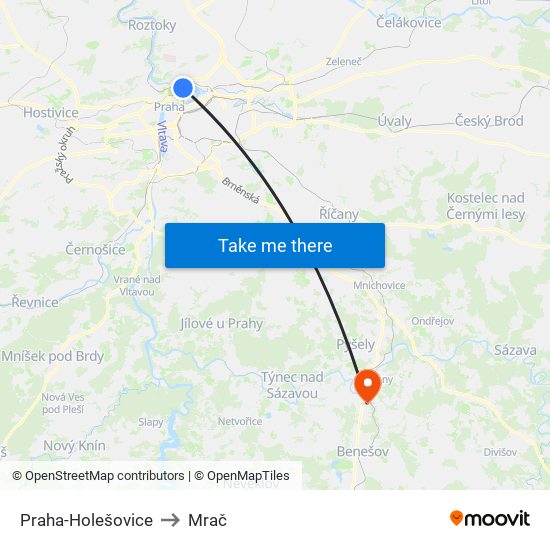 Praha-Holešovice to Mrač map