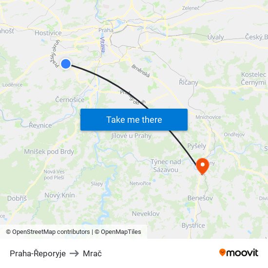 Praha-Řeporyje to Mrač map