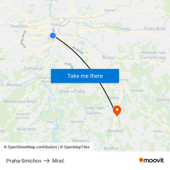 Praha-Smíchov to Mrač map