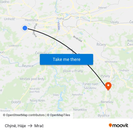 Chýně, Háje to Mrač map