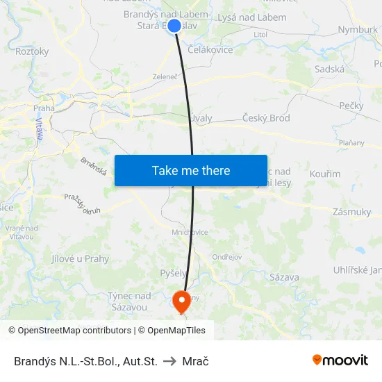 Brandýs N.L.-St.Bol., Aut.St. to Mrač map