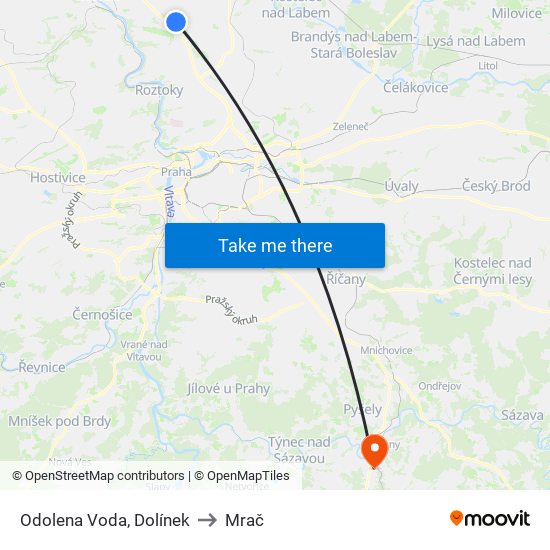 Odolena Voda, Dolínek (A) to Mrač map