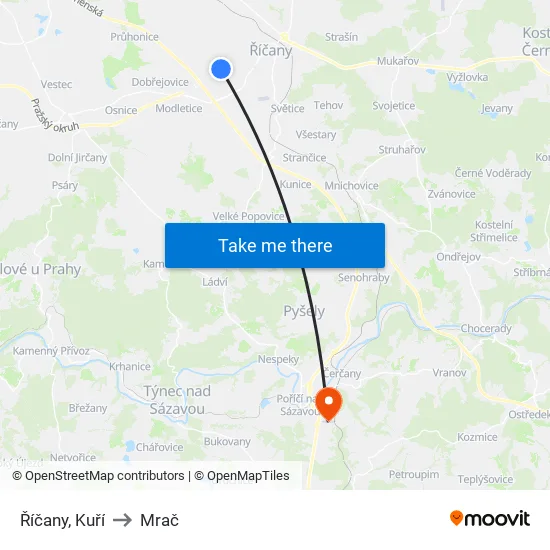 Říčany, Kuří to Mrač map