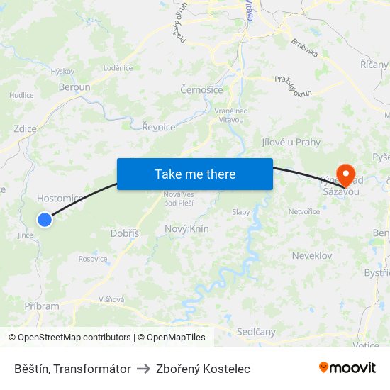 Běštín, Transformátor (A) to Zbořený Kostelec map