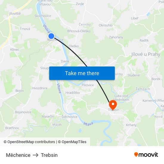 Měchenice to Trebsin map