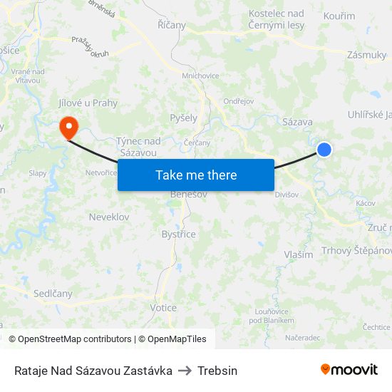 Rataje Nad Sázavou Zastávka to Trebsin map