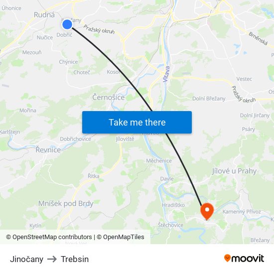 Jinočany to Trebsin map