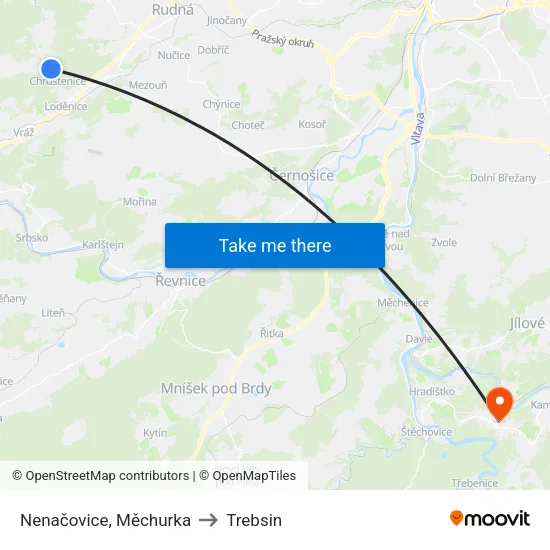 Nenačovice, Měchurka to Trebsin map