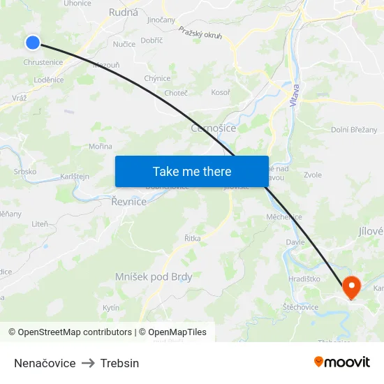 Nenačovice to Trebsin map