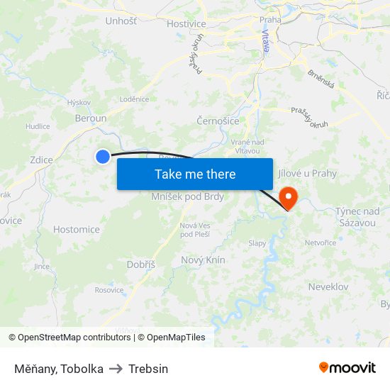 Měňany, Tobolka to Trebsin map