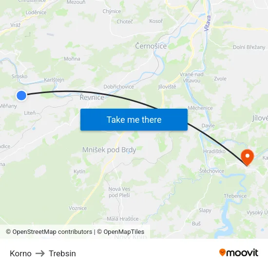 Korno to Trebsin map
