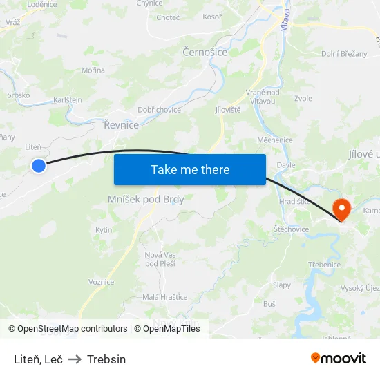 Liteň, Leč to Trebsin map