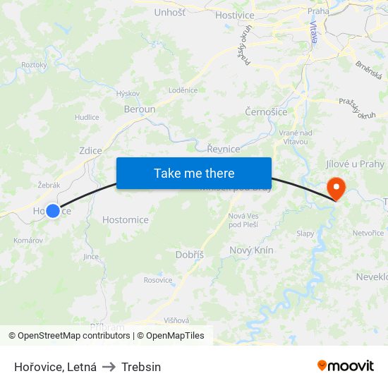 Hořovice, Letná to Trebsin map