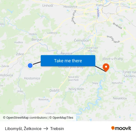 Libomyšl, Želkovice to Trebsin map