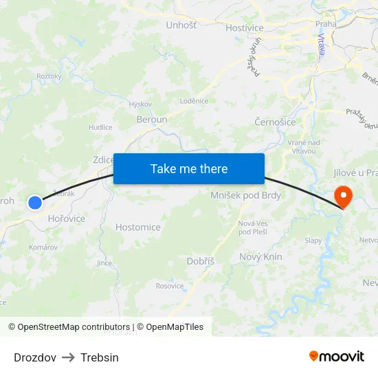 Drozdov to Trebsin map