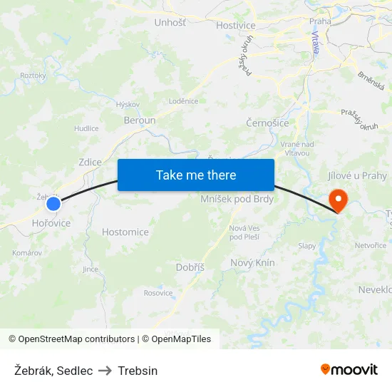 Žebrák, Sedlec to Trebsin map