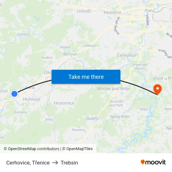 Cerhovice, Třenice to Trebsin map