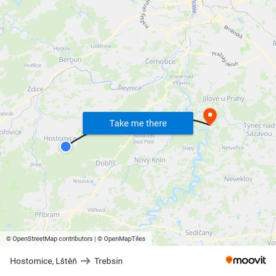 Hostomice, Lštěň to Trebsin map