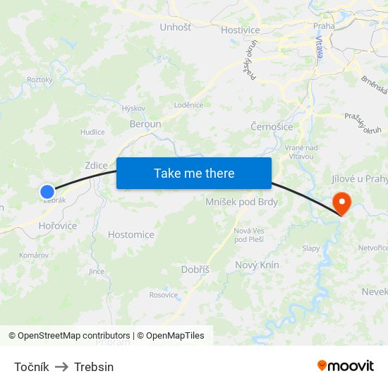 Točník to Trebsin map