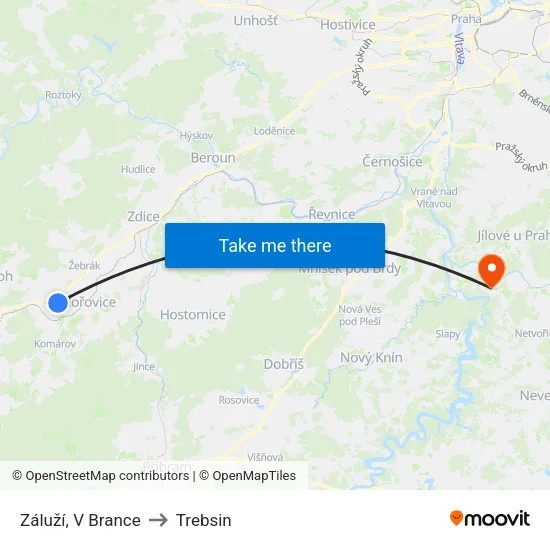 Záluží, V Brance to Trebsin map