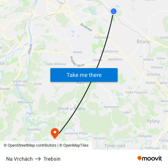 Na Vrchách to Trebsin map